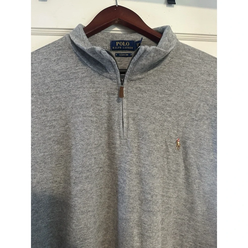 POLO RALPH LAUREN men's XXL Estate Rib 1/4 zip pullover heathered dark grey